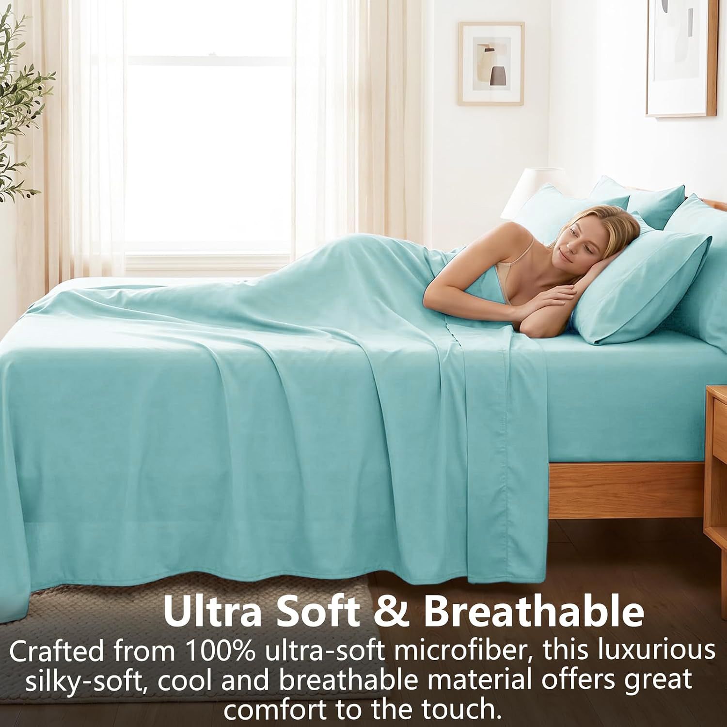 Hotel Soft Bed Sheet Set- Bedding Sheets & Pillowcases -Breathable Bedding - Wrinkle, Fade, Stain Resistant-Deep Pocket Flat Fitted Bed Sheet Set(Ice — image 3
