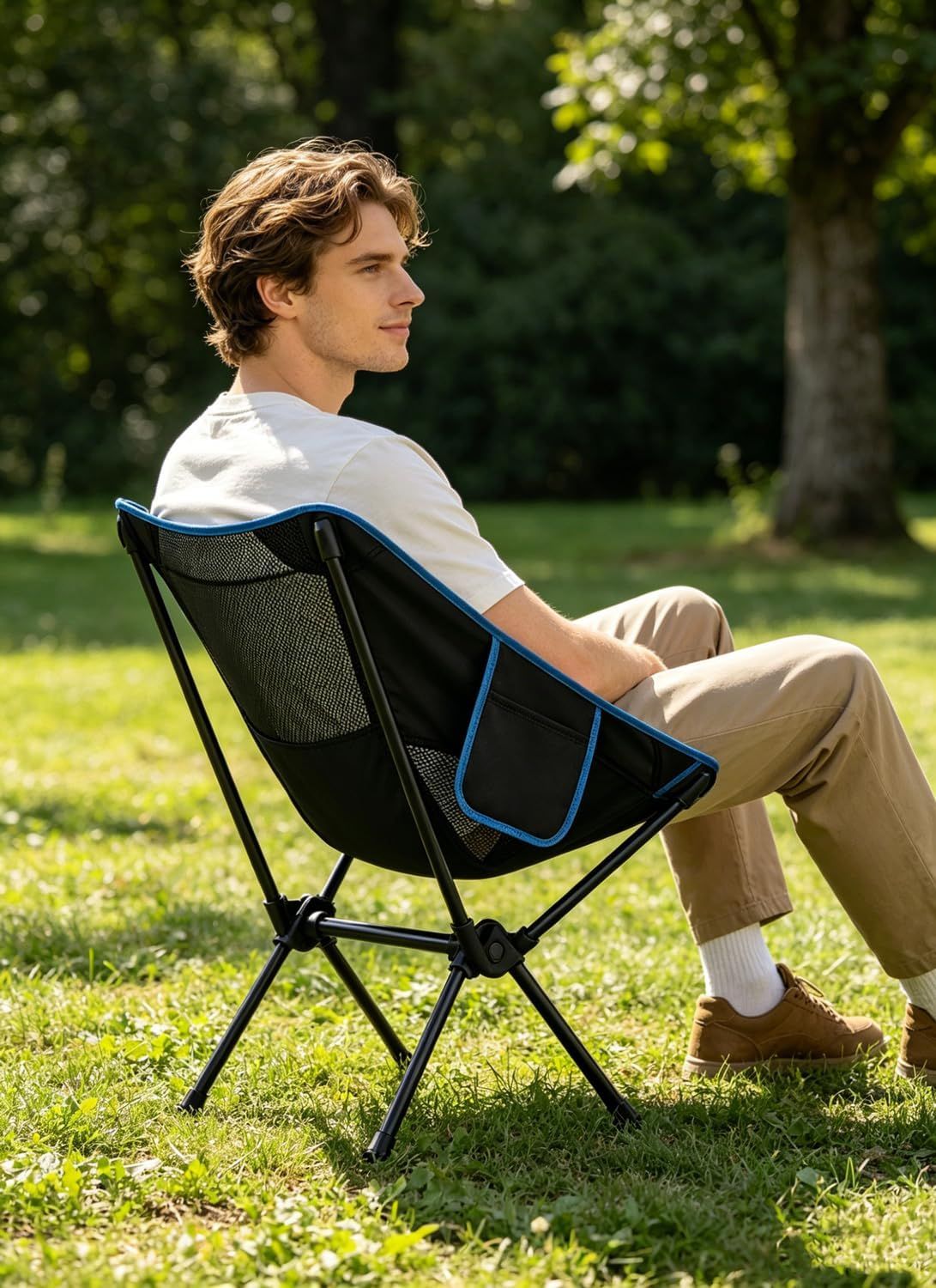 Portable Folding Camping Chair with Carry Bag, Breathable Mesh Outdoor Seat for Hiking, Beach Trips, Picnics, Parks and Home Use, Black โ image 5