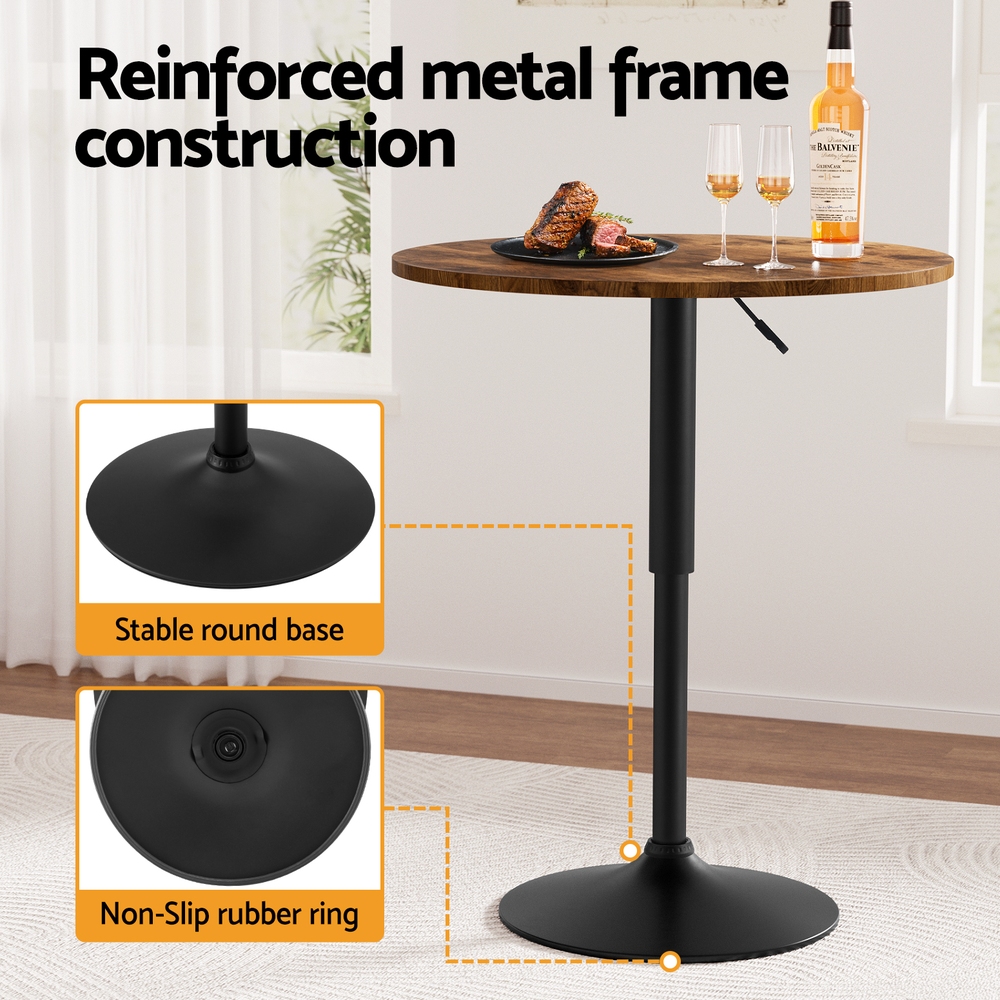 Artiss Height Adjustable Bar Table 360 Swivel Round Gaslift Design 60cm Rustic Brown Black — image 6