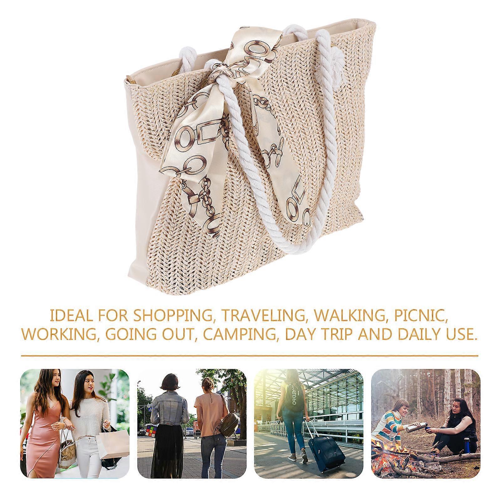 Women's Woven Tote Bag Large Beach Handbag Beige Woven Tote — image 4
