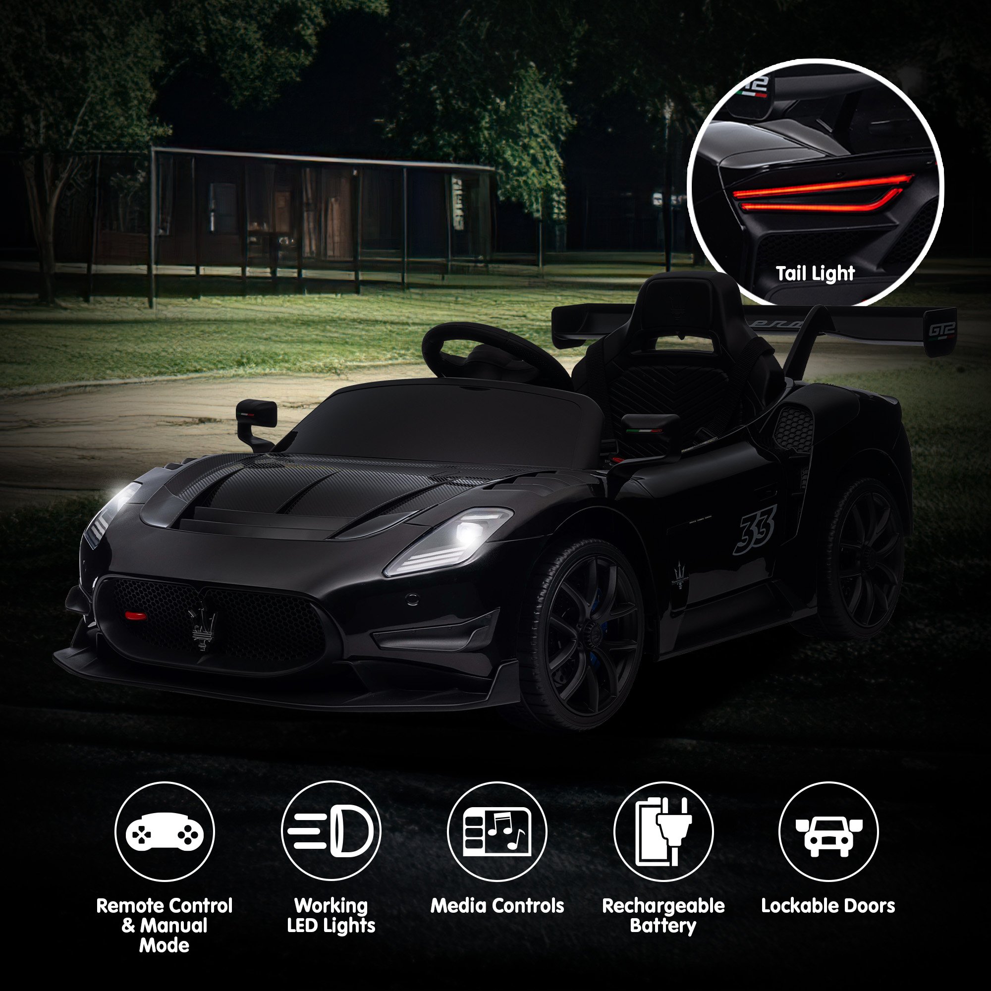 Kahuna Maserati MC20 GT2 Licensed Electric Kids Ride On Race Car Black — image 5
