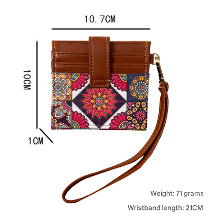 Orange Colorful Ethnic Mandala Pattern PU Leather Mini Card Holder with Wrist Strap and Buckle - Slim High-End Multi-Slot Card Sleeve for Daily Use — image 2