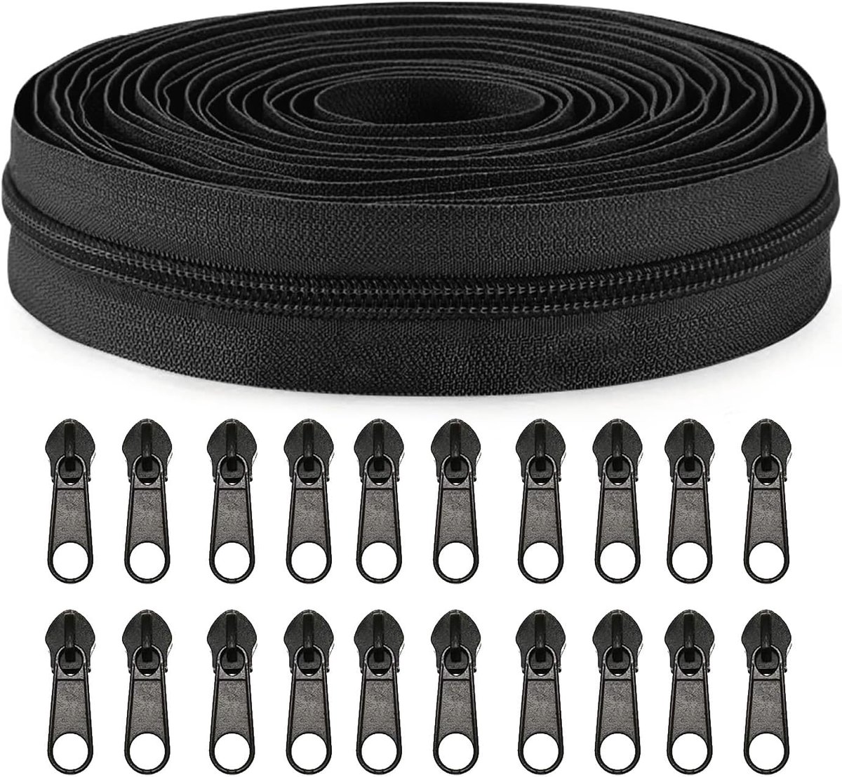 Zippers - 1 Roll - Zipper - Includes 20 Replacement Zippers - Nylon - Metal - Replacement Zipper Set - Zipper Closure Repair Kit - Suitable for Bags, Clothing
