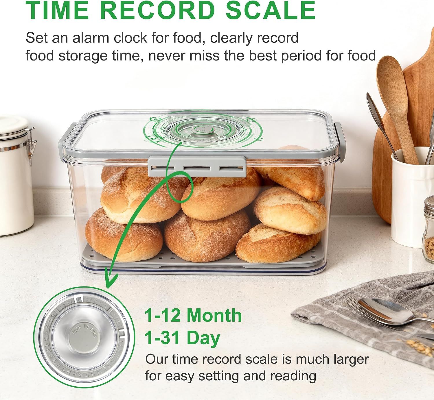 Clear Airtight Bread Storage Box, Kitchen Countertop Bread Keeper for Loaves, Bagels, Cookies and Homemade Baked Goods, Dishwasher Safe — image 4