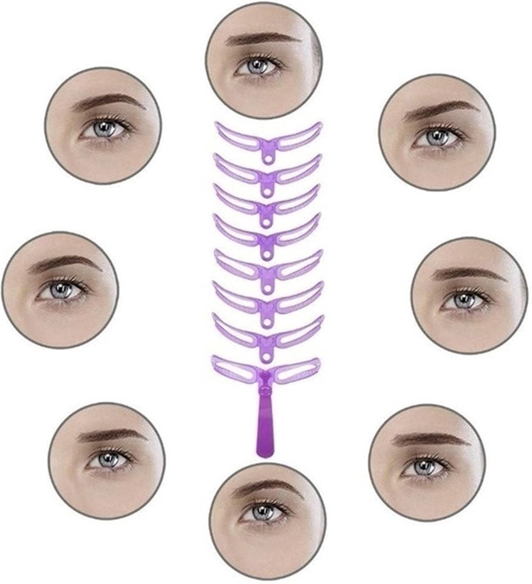 8 pieces - 8in1 Eyebrow stencil - eyebrow template - eyebrow stamp - make-up aid - purple - plastic - Practical