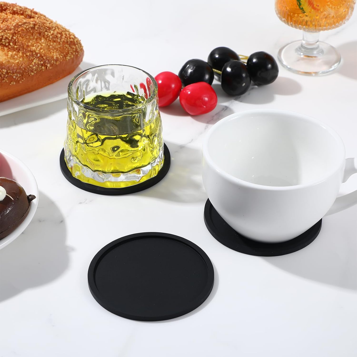 Xindojuz Drink Coasters Set of 4, 3.94 Inch Black Silicone Coasters for Drinks Washable Heat Resistant Durable Non-Slip Round Cup Mats for Coffee Table Wooden — image 3