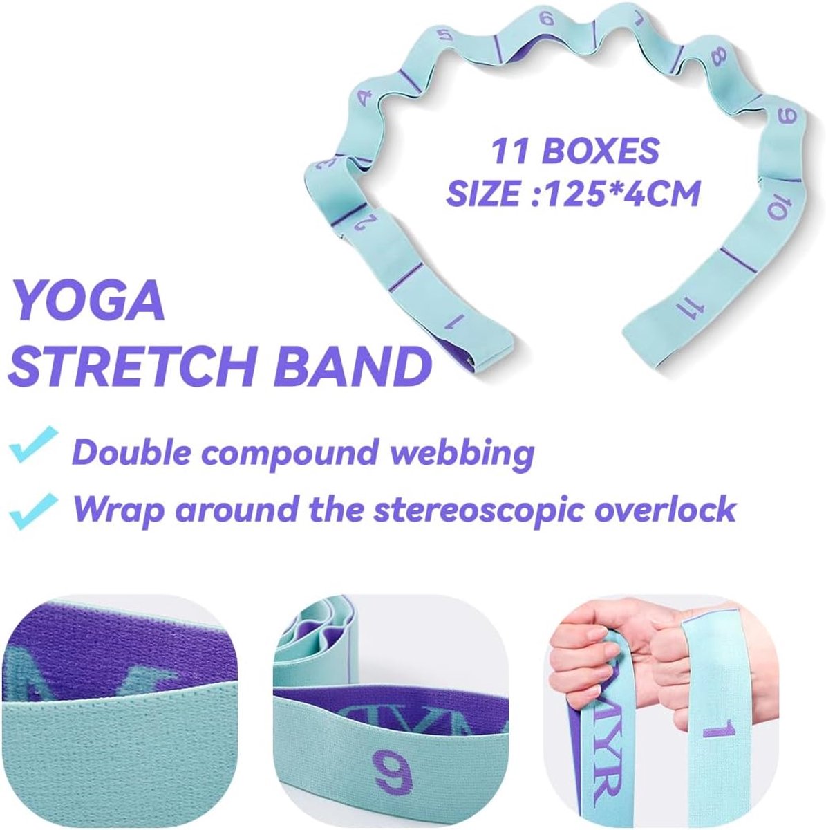 125*4 cm - Yoga resistance band - Yoga stretch band - Yoga exercise band - Stretch band - with 11 rings - Resistance band - for training, pilates, dance and — image 5