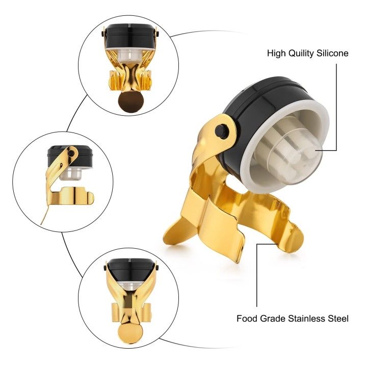 2pcs Champagne&Wine Bottle Stoppers Stainless Steel with Food Grade Silicone, Leak Proof Keep Fresh Reusable Saver — image 5