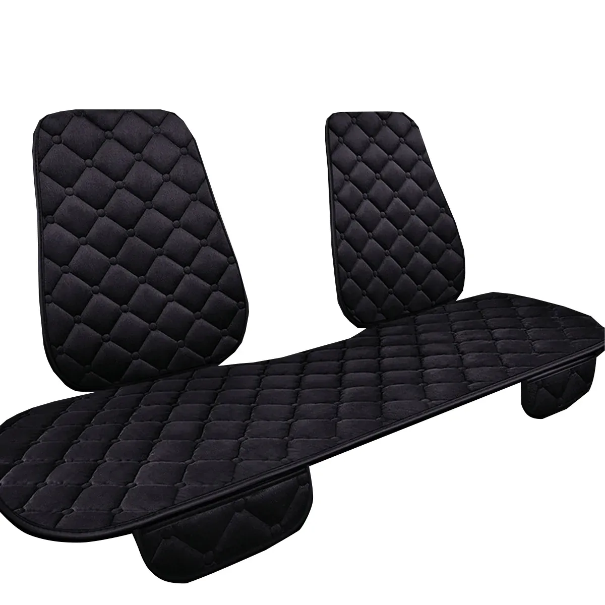 Universal Plush Seat Cushion Set Winter Warm with Backrest for Rear Row - Black