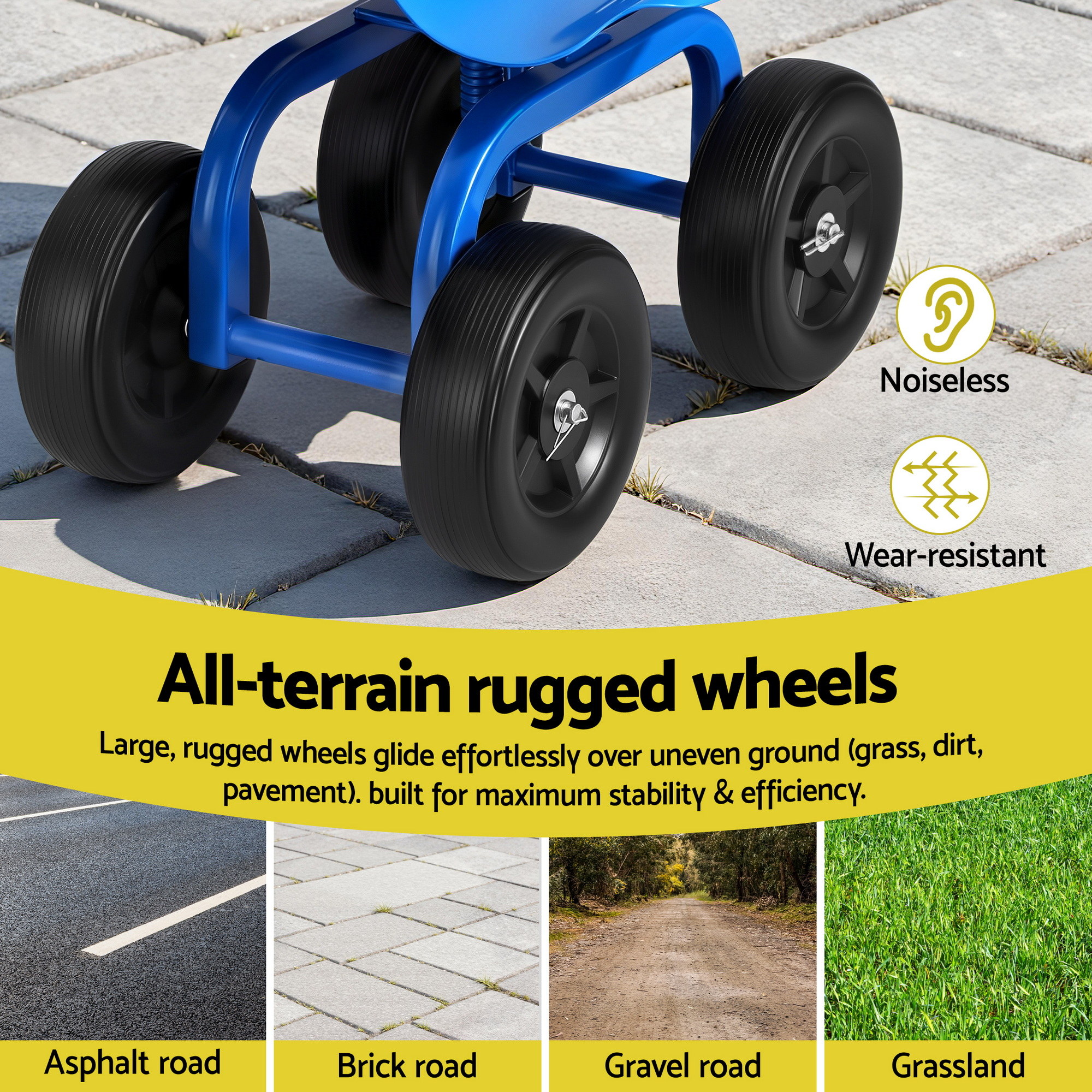 Gardeon Garden Seat 360 Swivel Rolling Adjustable Height Work Scooter Cart Wheels Heavy Duty 150kg — image 5