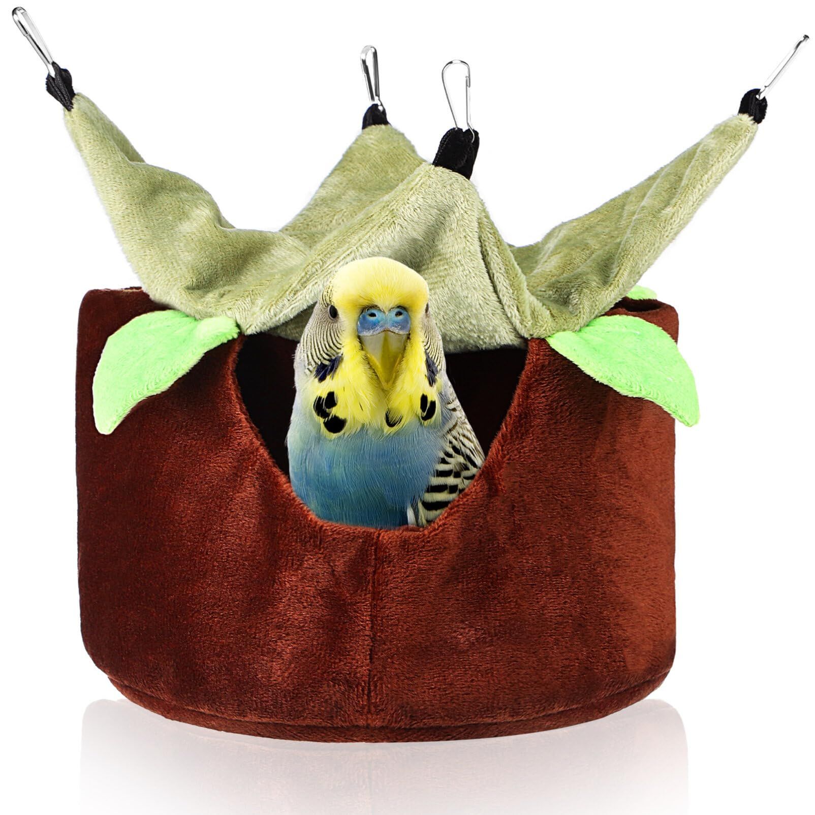 Two Layers Bird Parrot Bed Nest Snuggle Hammock for Parakeet Lovebird Cockatoos,Warm Sugar Glider Ferret Bed Plush Hideout House for Guinea Pig Hamster (Brown