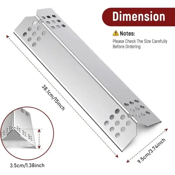 4 Pack Universal Stainless Steel Grill Heat Plates, Flavorizer Bar Replacements for Most Gas Grills, Silver, 38 × 10 cm — image 2