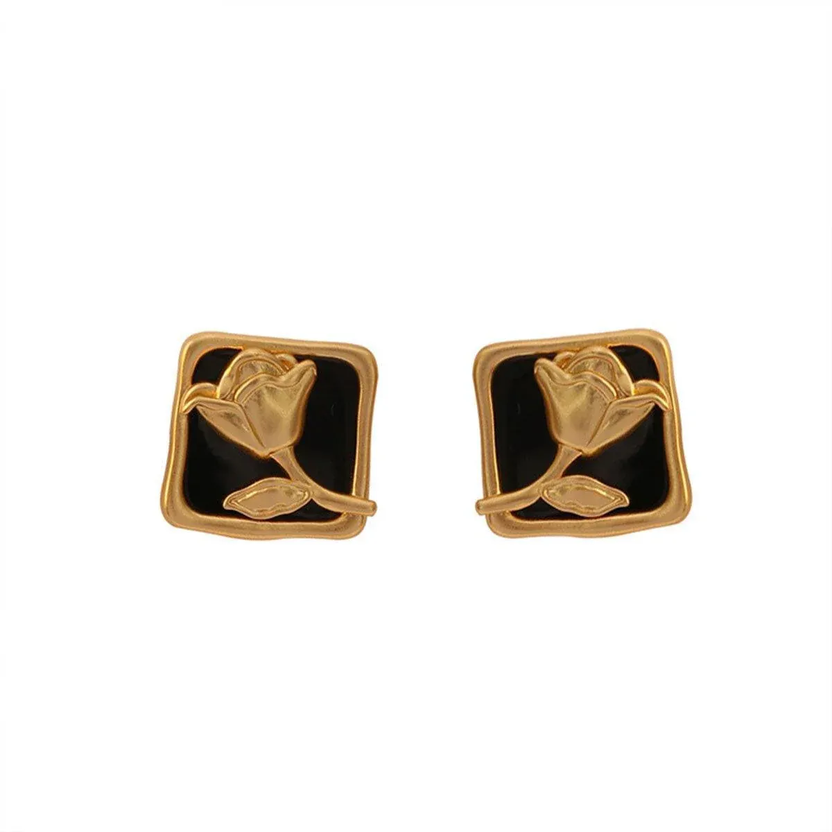 Vintage Matte Black Rose Square Stud Earrings Elegant Fashion Jewelry Women โ image 2
