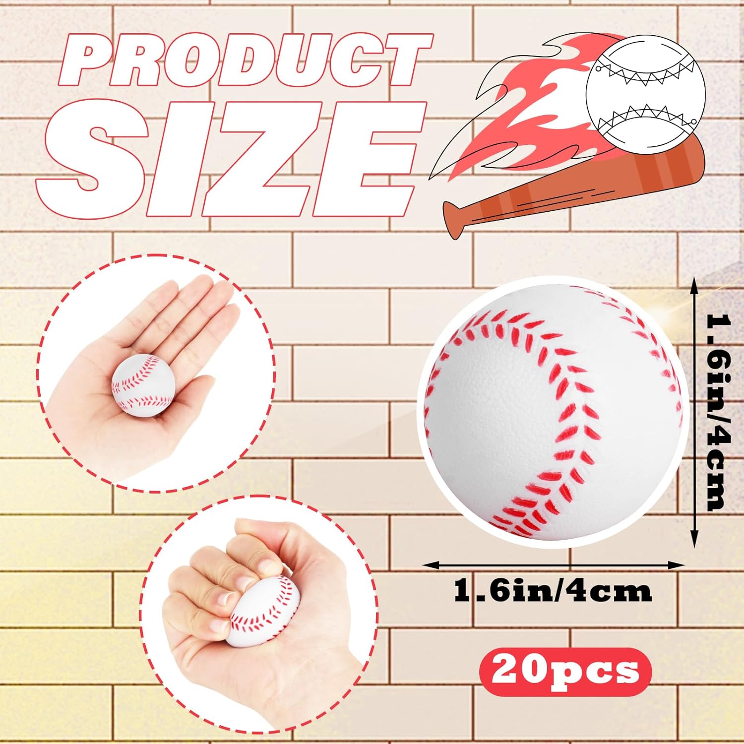 Mini Baseball Stress Ball 20 Packs Baseball Party Favors Small Foam Squeeze Anxiety Toy Sports Squishy Ball for Kids School Carnival Reward Baseball Party โ image 2