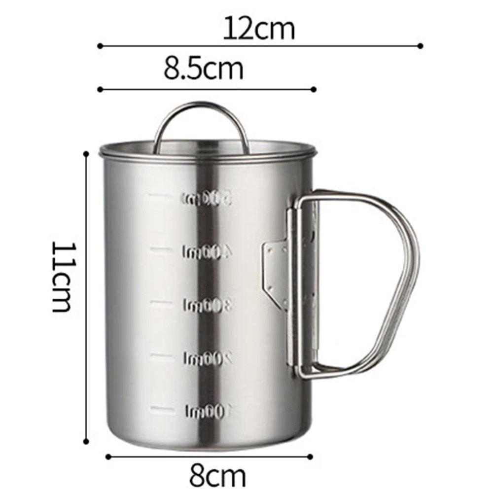 Stainless Steel Camping Cup, 500ml Fireproof Metal Cup with Lid and Foldable Handle, High Temperature Direct Heating, Great for Backpacking โ image 5