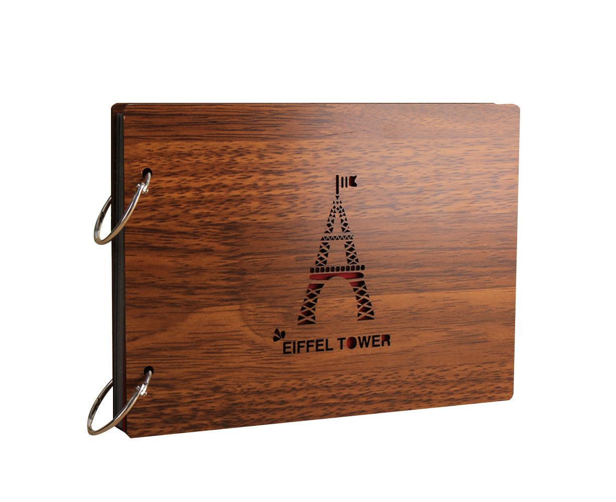 8 inch Vintage Wood Cover Photo Album Book Black Pages Anniversary Scrapbook — image 6