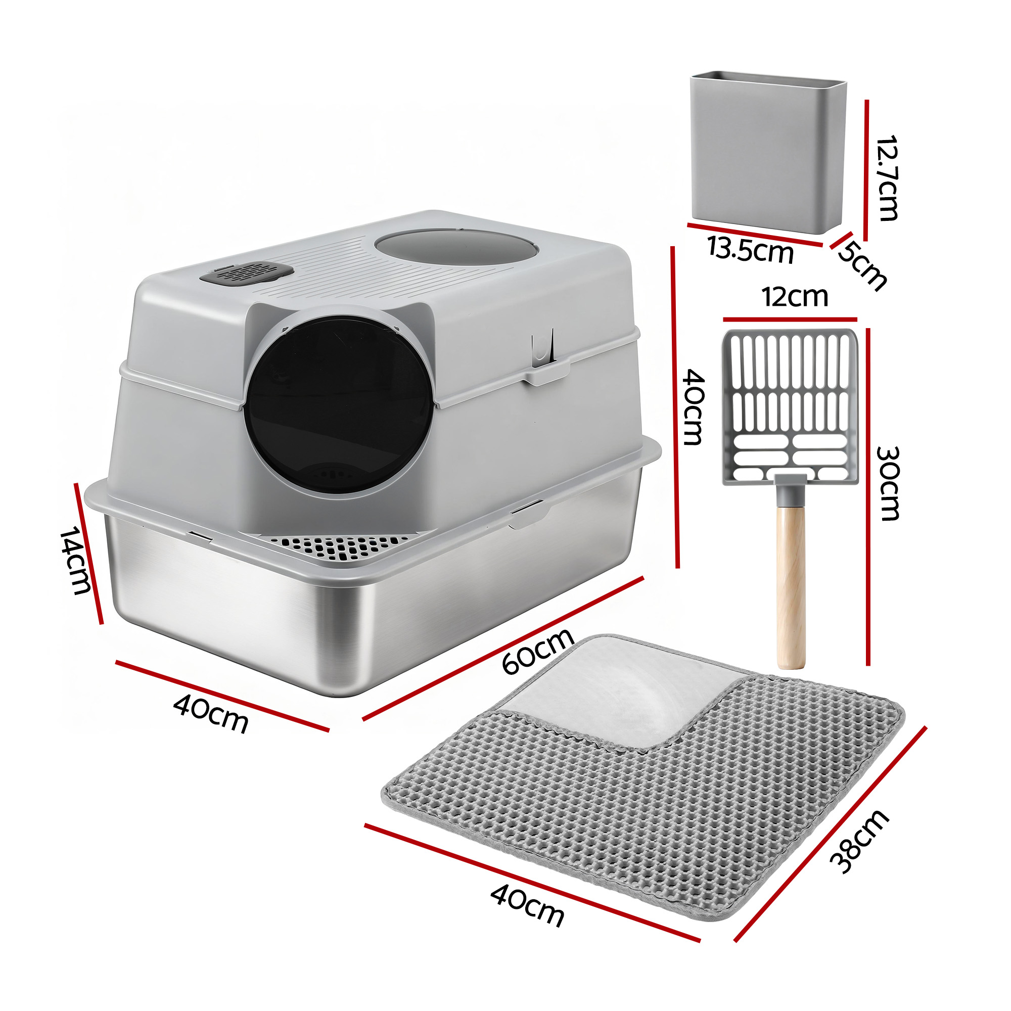 i.Pet Cat Litter Box Large Stainless Steel High Sided Pet Toilet Odour Control โ image 2