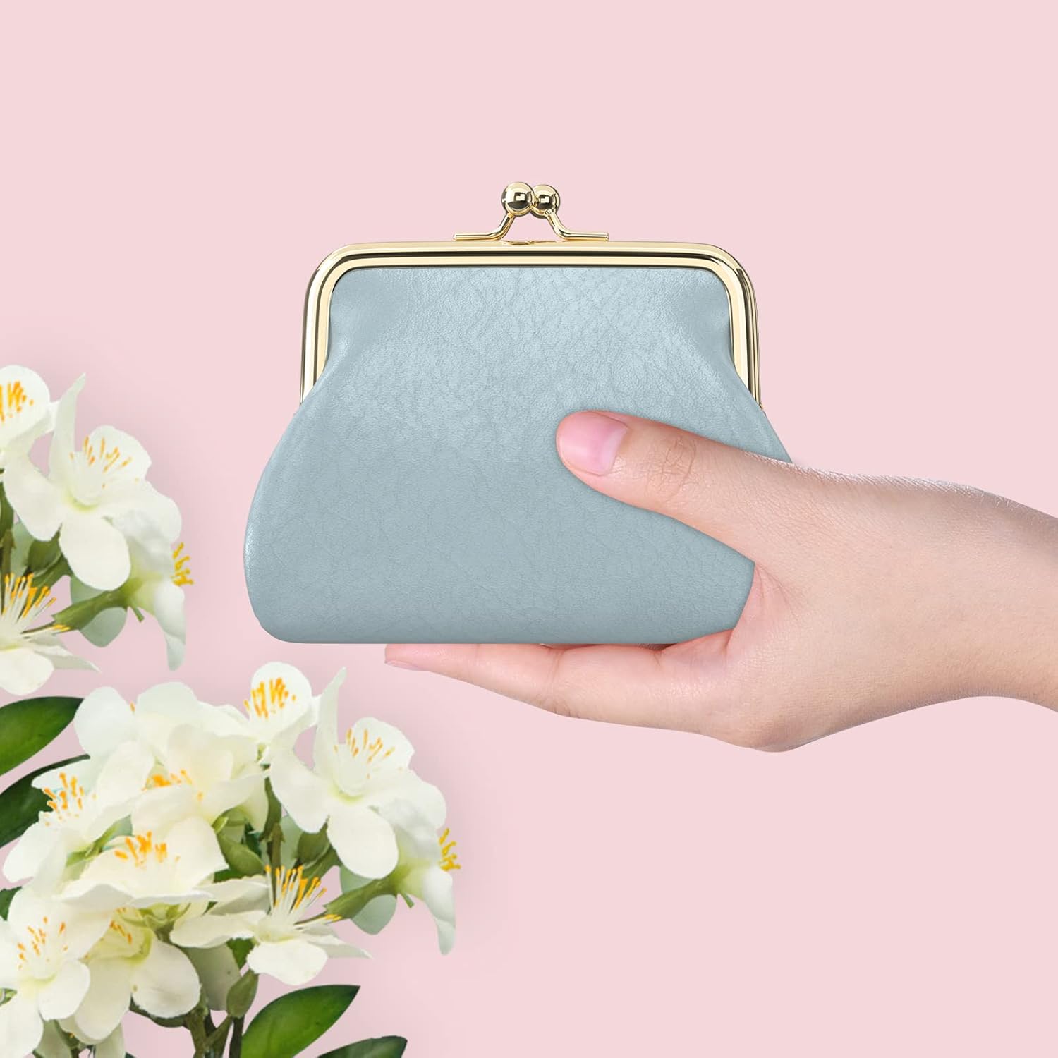 Coin Purse, Small PU Leather Change Purse, Coin Purse Wallet with Clasp, Car Coin Holder Pouch for Woman Men Kids Girls, Blue โ image 2