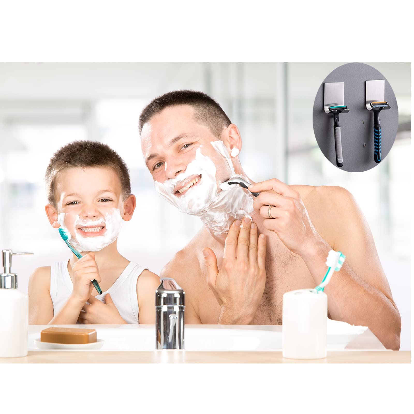 Adhesive Razor Holder, Silver Self Adhesive Razor Hooks Shower Wall Razor Hanger Waterproof Stainless Steel Heavy - 2 Pcs — image 2