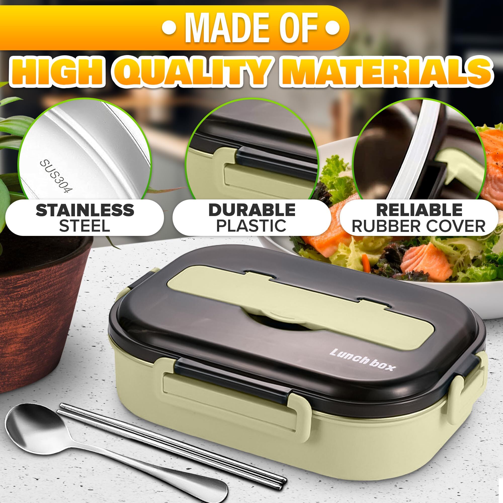 Stainless Steel Bento Lunch Box with Dual Compartments & Utensils – Microwave & Dishwasher Safe for Adults (Green) — image 3