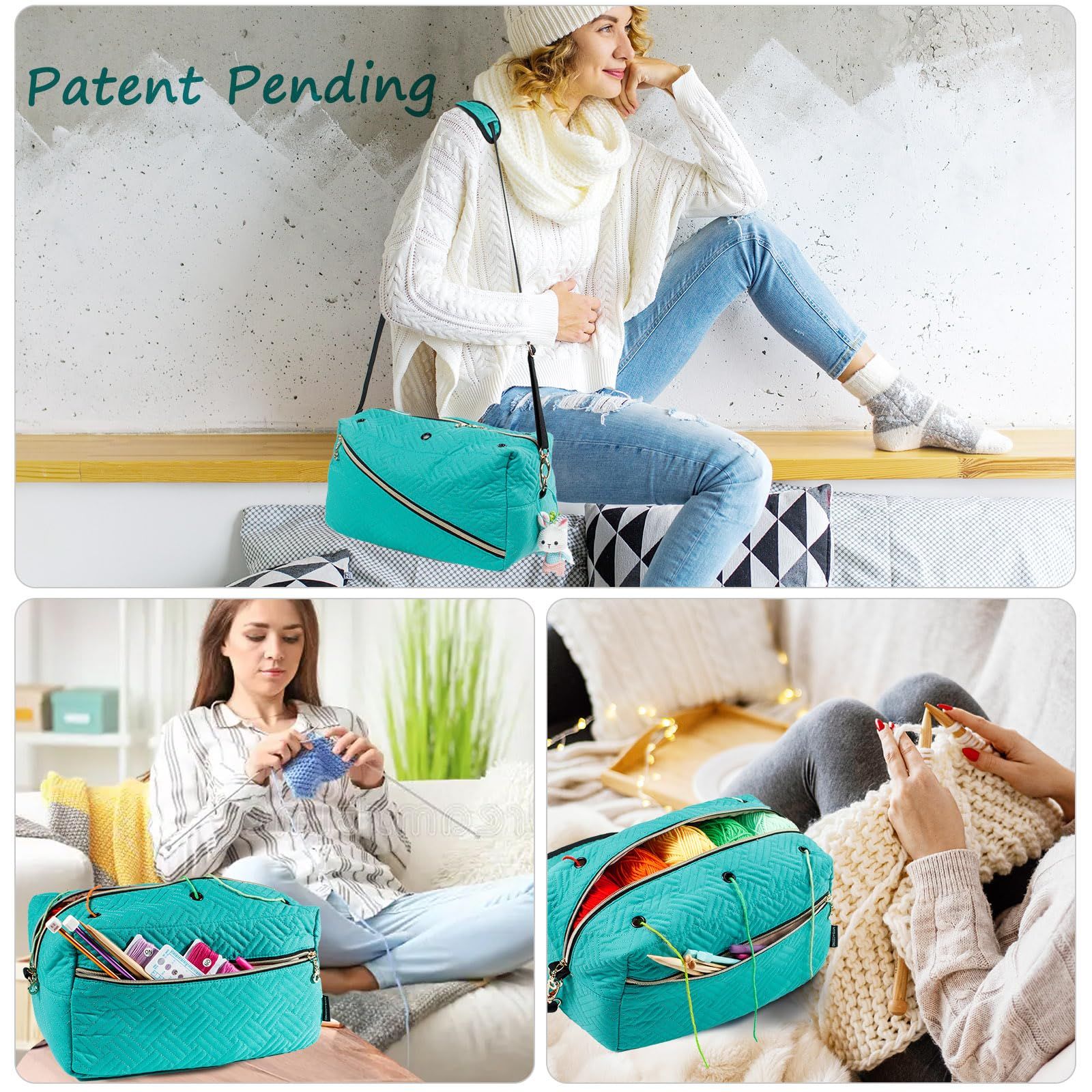 Knitting Bag - Yarn Storage Organizer - Yarn Bag for Crocheting - Yarn Holder for Crochet Accessories,Crocheting & Knitting Gifts — image 4