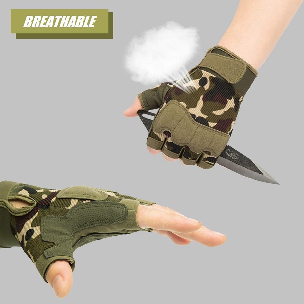 Tactical Fingerless Gloves with Knuckle Protection – Breathable Outdoor Gloves for Shooting, Hunting, Cycling, and Training (Green Camouflage,L) — image 6