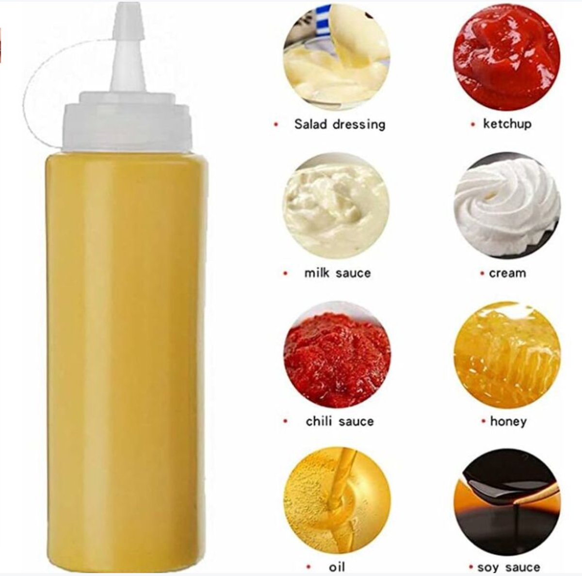4 pieces - 200 ml - Dosing bottle - Squeeze bottle - Sauce bottle - Garnish bottle - Plastic - White - with spout cap - Leak-proof lids - With check marks โ image 3