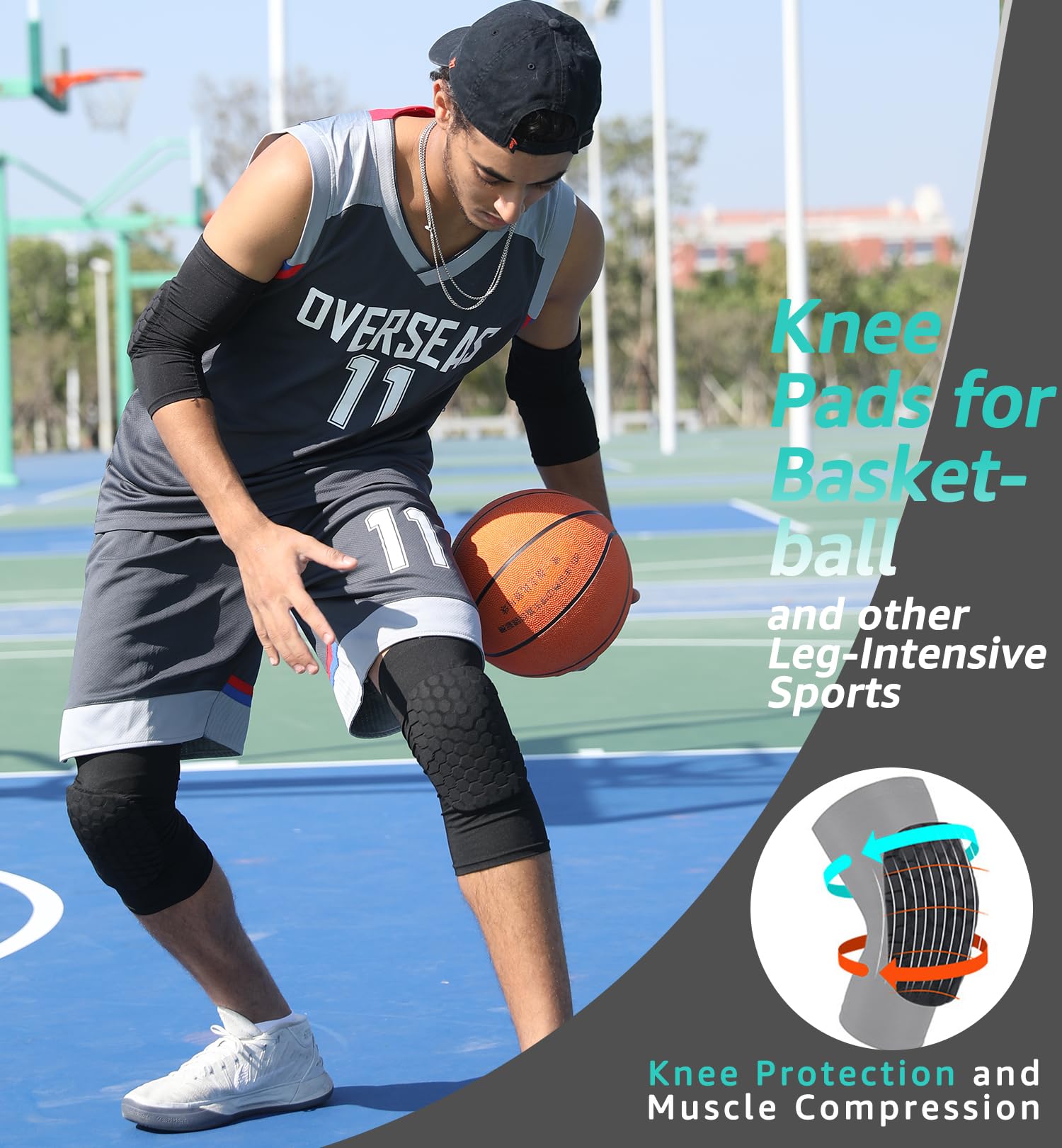 Honeycomb Knee Pads for Kids, Teens & Adults – Protective Compression Knee Guards for Basketball, Football, Cycling & Running(Black,M) — image 2