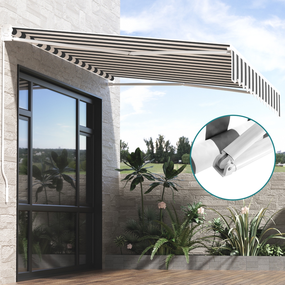 Instahut Retractable Folding Arm Awning Motorised Sunshade 3Mx2.5M Grey White โ image 5