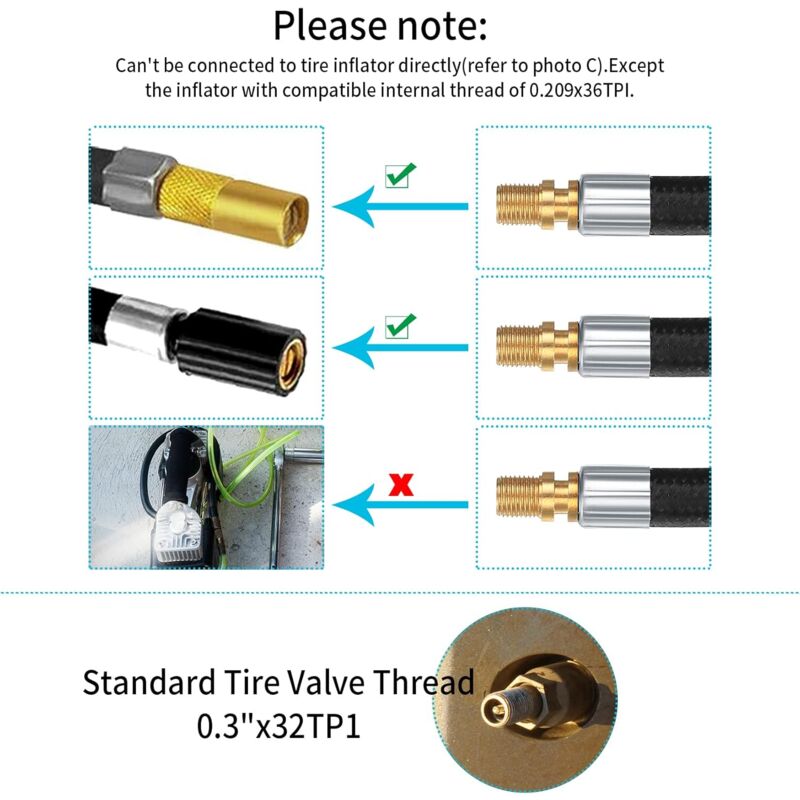 2 Tire Inflator Pump Hose, 35Cm Valve Inflator Tube Bicycle Hose, Car Tire Adapter, Car Air Rubber, Black, One Size โ image 2
