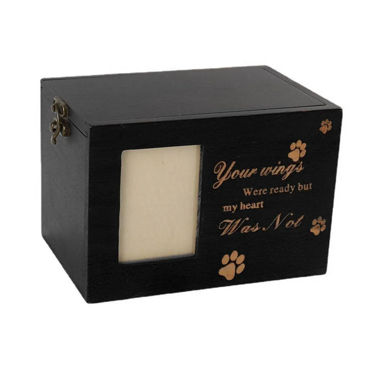 1x Wooden Pet Memorial Urn For Ashes With Photo Frame Cat/Dog Memory Box Keepsak - Black