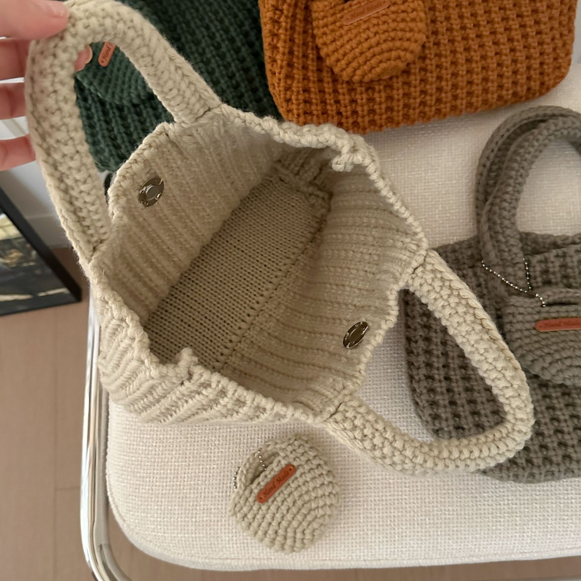 Brown Handcrafted Crochet Tote Bag – Vintage-Style Woven Cotton-Yarn Look Bag — image 5