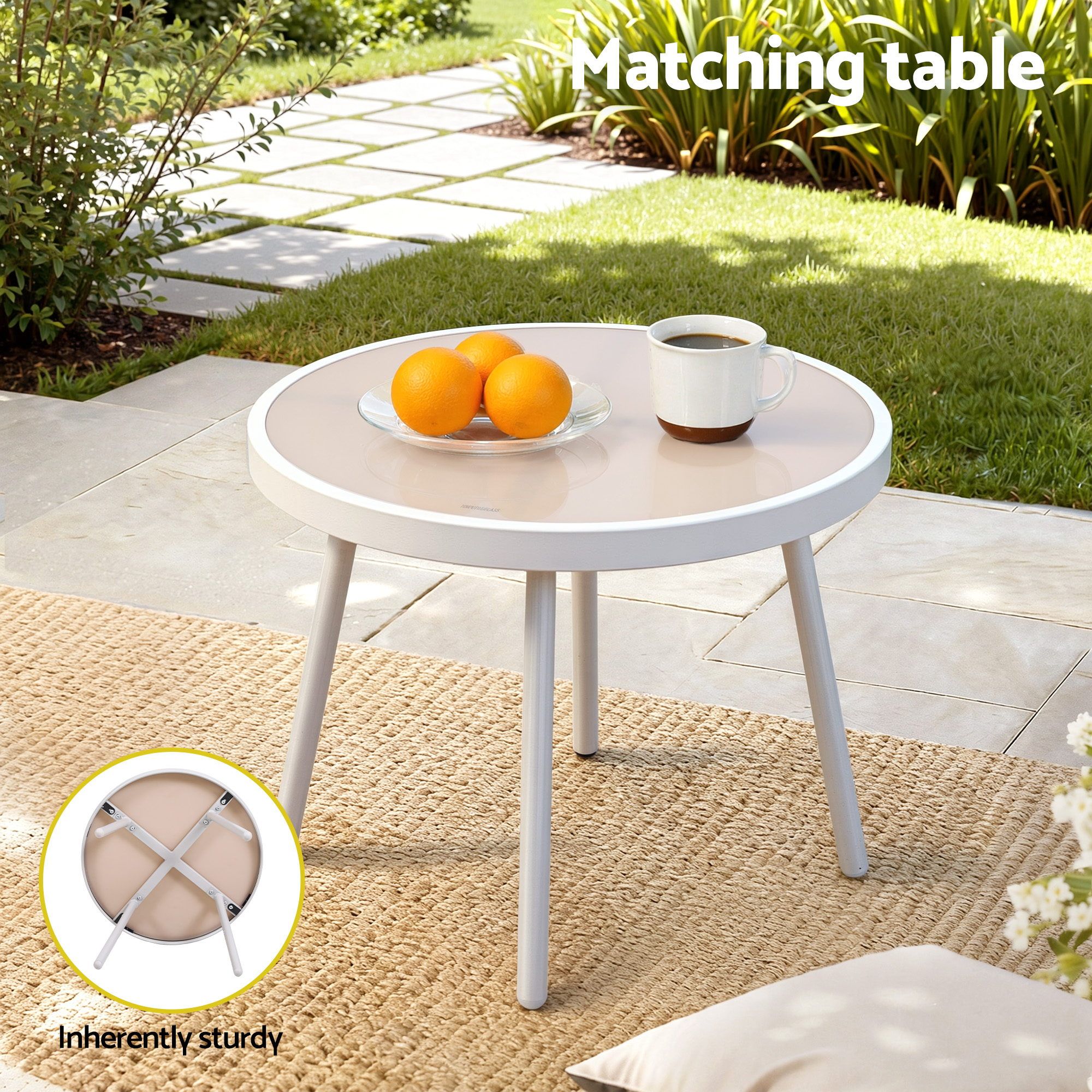Gardeon 3PC Outdoor Bistro Set Patio Furniture Table and Chairs Steel Dining Chair Khaki — image 6