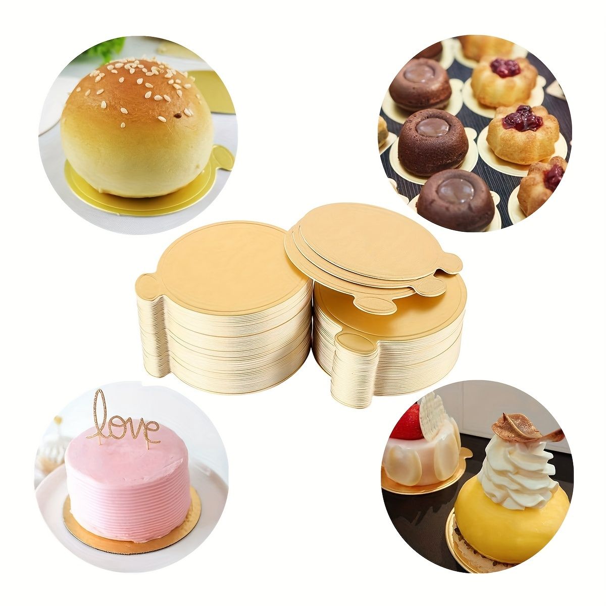 100pcs Mini Round Golden Cardboard Cake Base, Disposable Cupcake Boards 3.5in/9cm for Wedding Birthday Party — image 3
