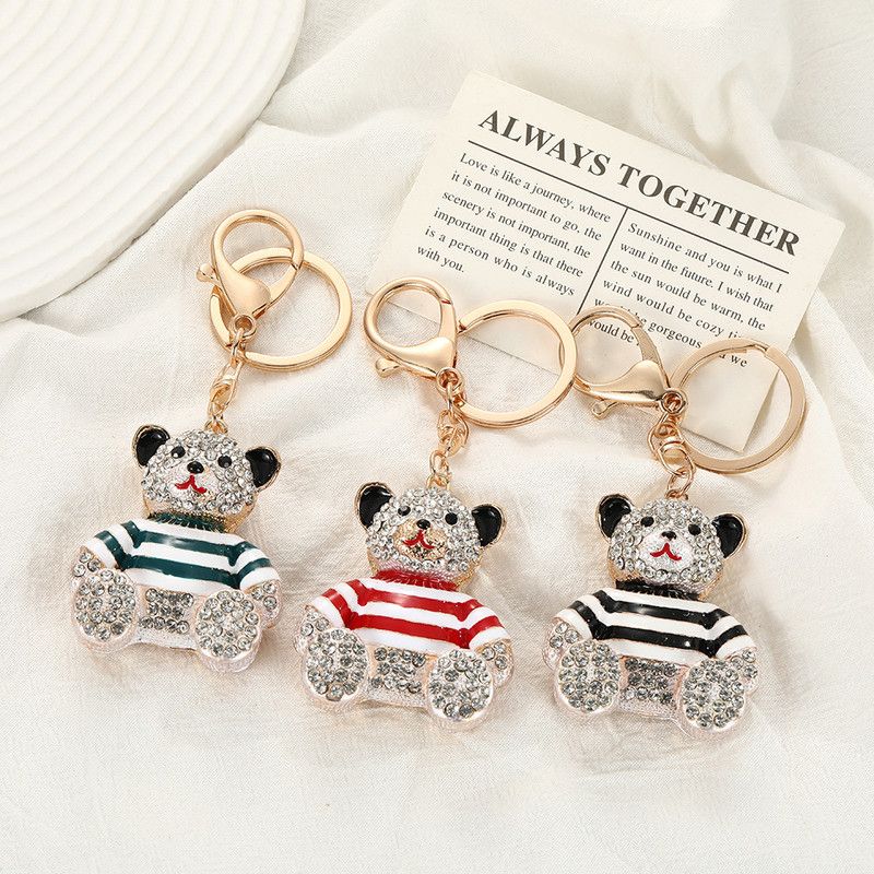 Black - Rhinestone Striped Bear Keychain, Cute Enamel Cartoon Bear Bag Charm Pendant, Alloy Bling Key Ring Accessories for Gifts & Bag Decoration — image 6