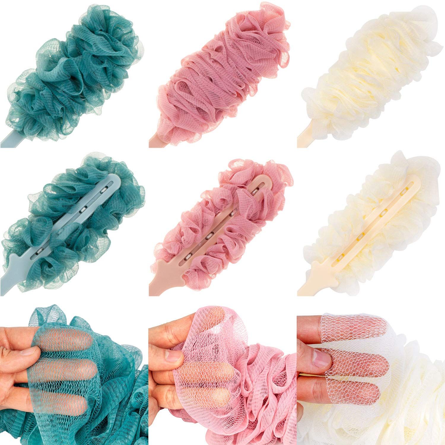 Back Scrubber for Shower, Loofah Long Handle Bath Body Brush, Soft Nylon Mesh Sponge for Shower, Loofah On a Stick (3Pack) — image 2