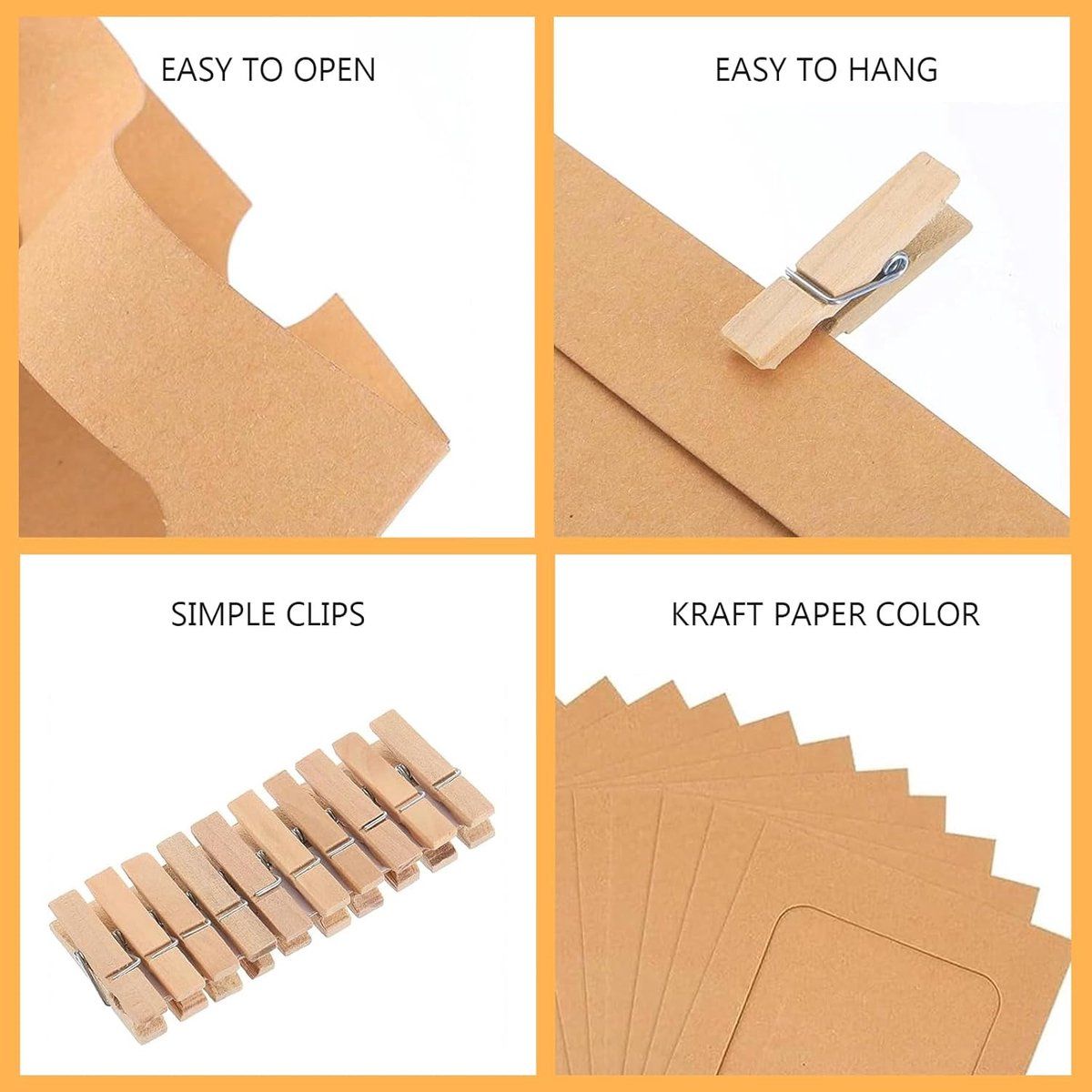 20-Pack 5-Inch Kraft Paper Photo Frames with Wooden Clips and Hanging Twine for Wall Displays and Events — image 4