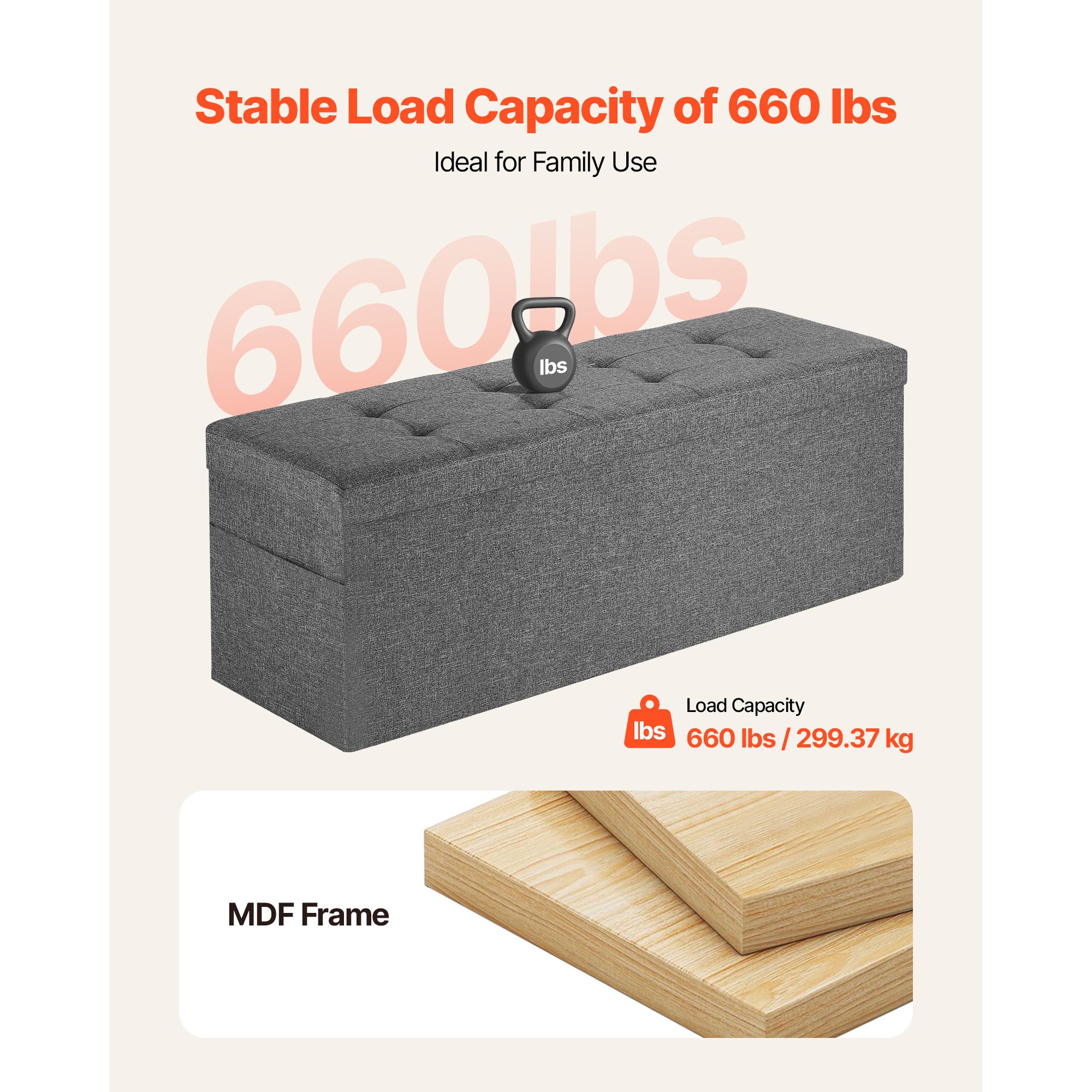 Foldable Storage Ottoman Bench, End of Bed Bench with Side Bags, Folding Upholstered Storage Chest Supports 660 lbs, Linen Bed Ottoman with Large Space for — image 6