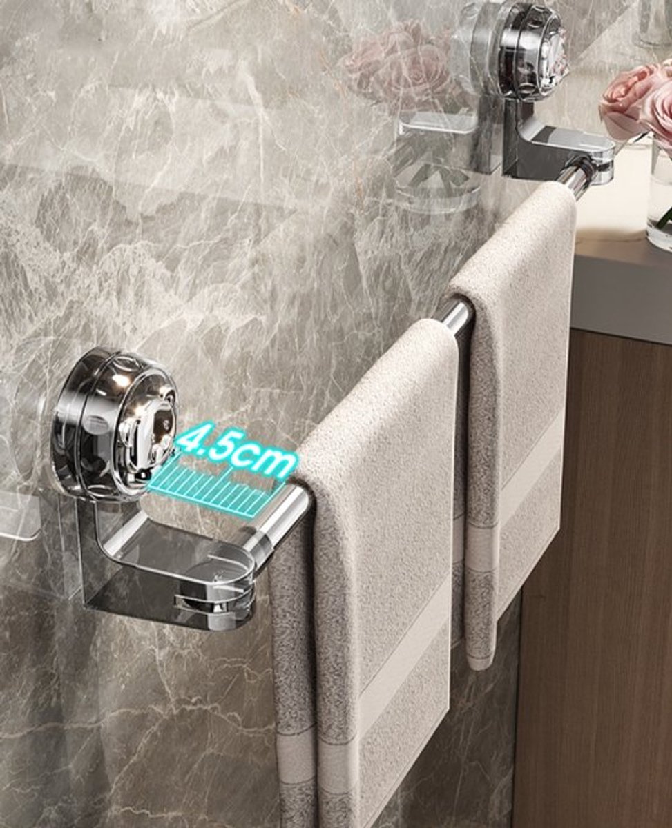Extendable towel rail 30-60 cm - Bathroom towel rack - Suction cup towel rack without end caps - For bathroom, kitchen - Rotating - Corner towel rack - Wall β image 5