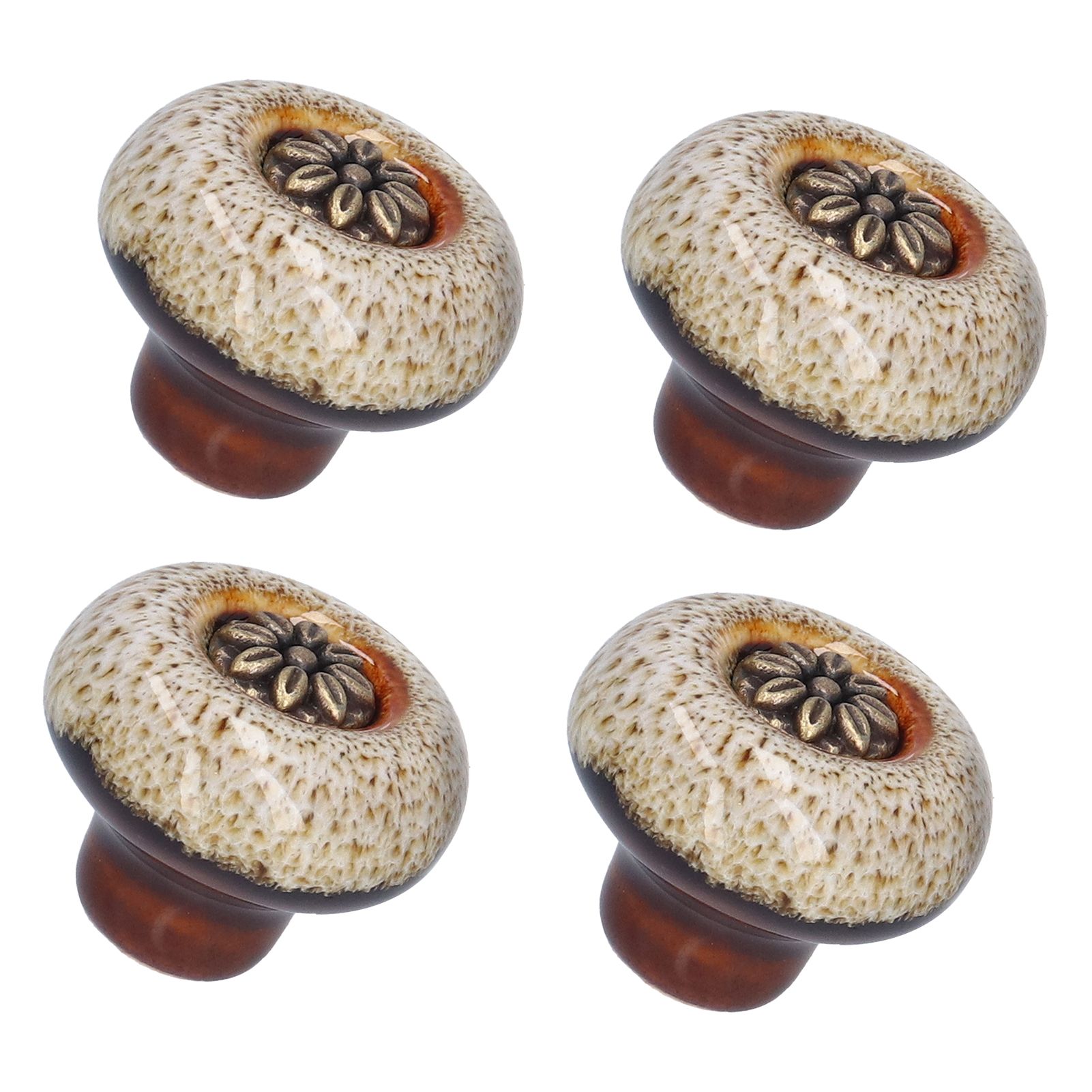 4 Set Cabinet Handle Retro Round Shaped Single Hole Door Knob for Home Bedroom Living RoomGreen Ancient Leopard Print White โ image 3