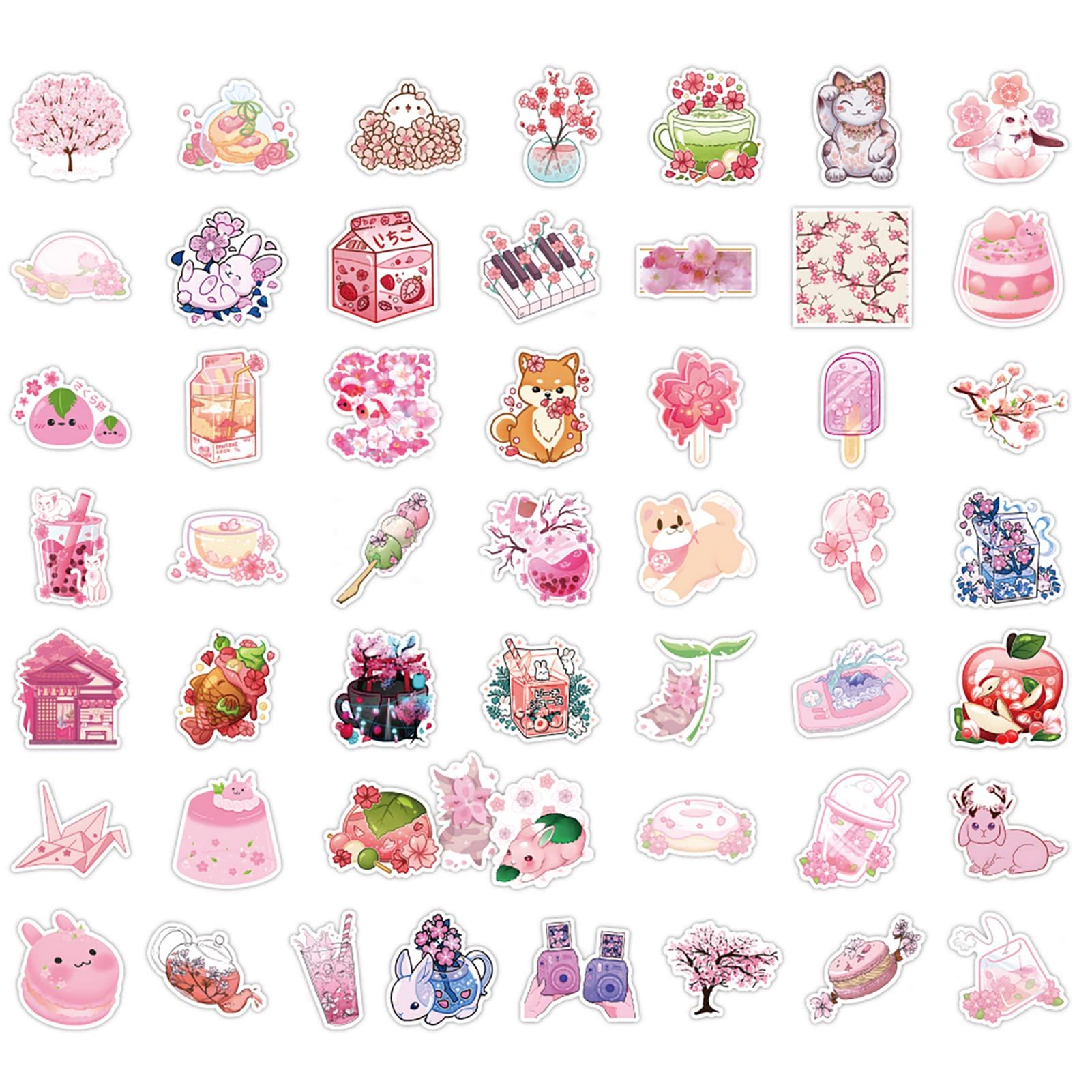 100Pcs Pink Cherry Blossom Flowers Stickers,Aesthetic Sakura Waterproof Vinyl Stickers Decals for Laptop Water Bottles Bike โ image 4
