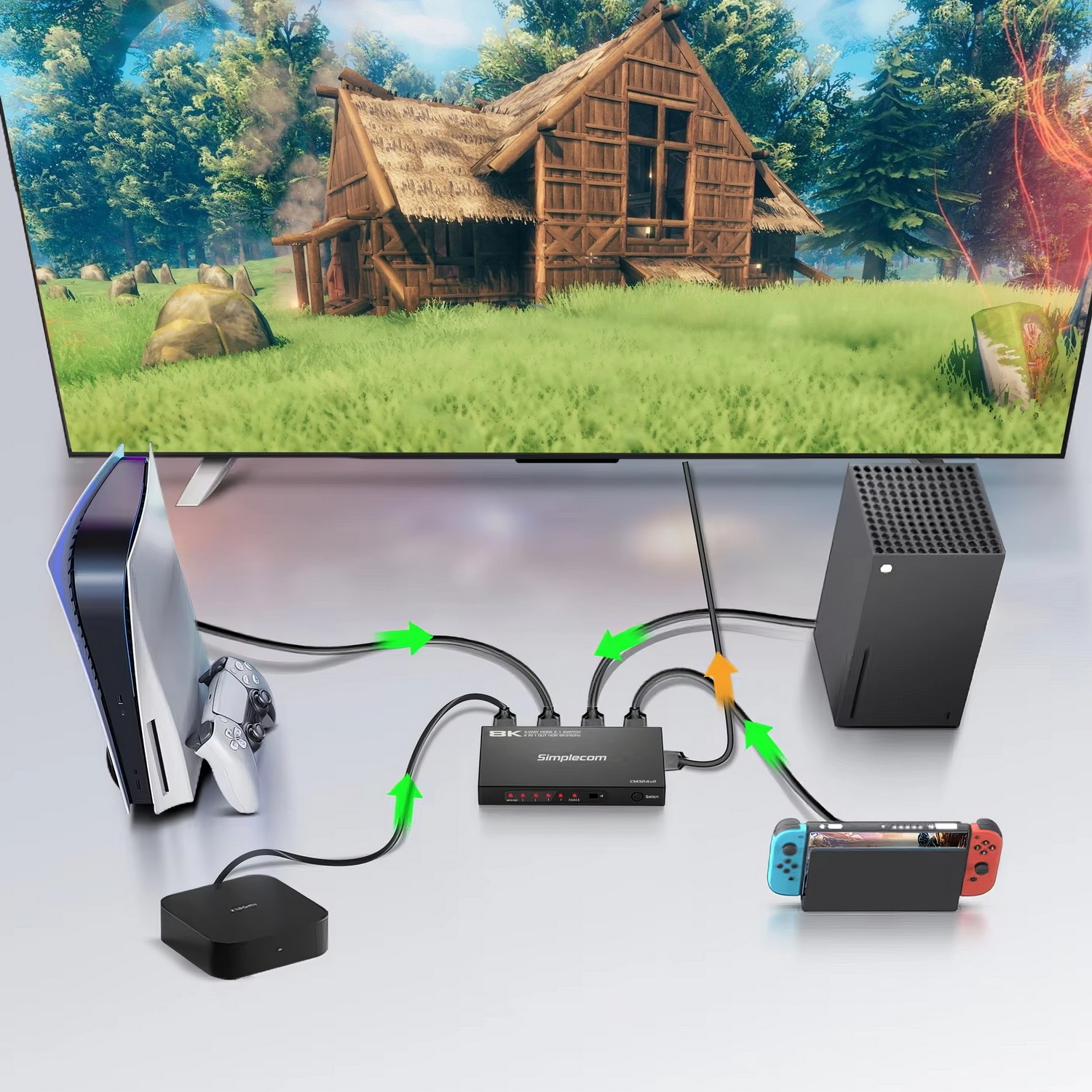 Simplecom CM324v2 4-Port HDMI 2.1 Switch with Remote 4 IN 1 OUT Splitter HDCP 2.3 8K@60Hz — image 4
