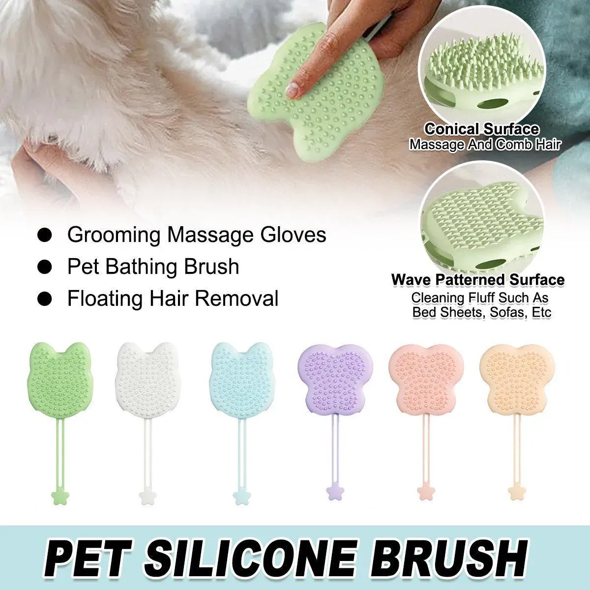 Double Hand Cat Bath Gloves Hair Removal Comb Grooming Floating Hair - Blue โ image 2