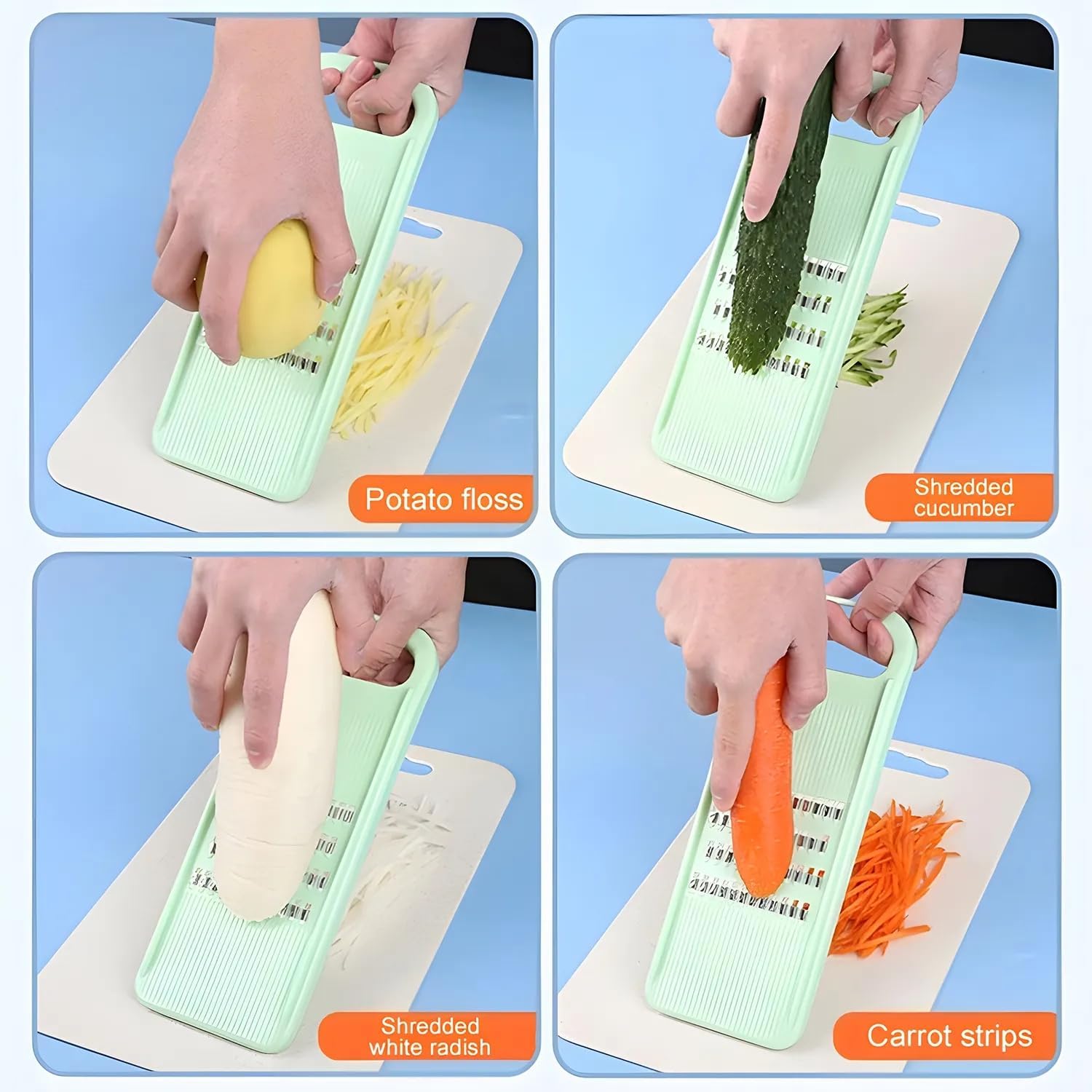 Green Multifunctional Stainless Steel Vegetable Julienne Grater with Anti-Slip Ergonomic Handle for Shredding Slicing Zesting Cheese Citrus — image 3