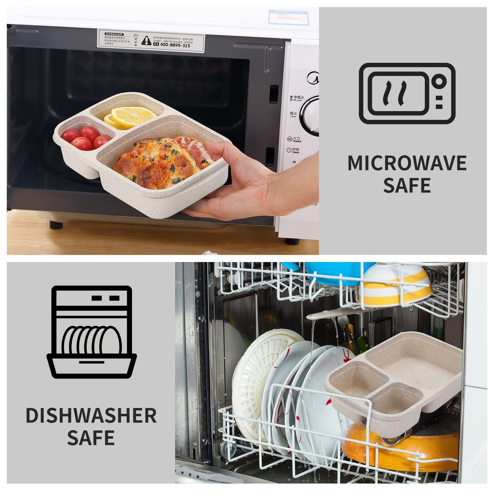 4 Pack Bento Lunch Box Compartment Wheat Straw Meal Prep Food Storage Containers Plastic, Microwave and Dishwasher Safe — image 4