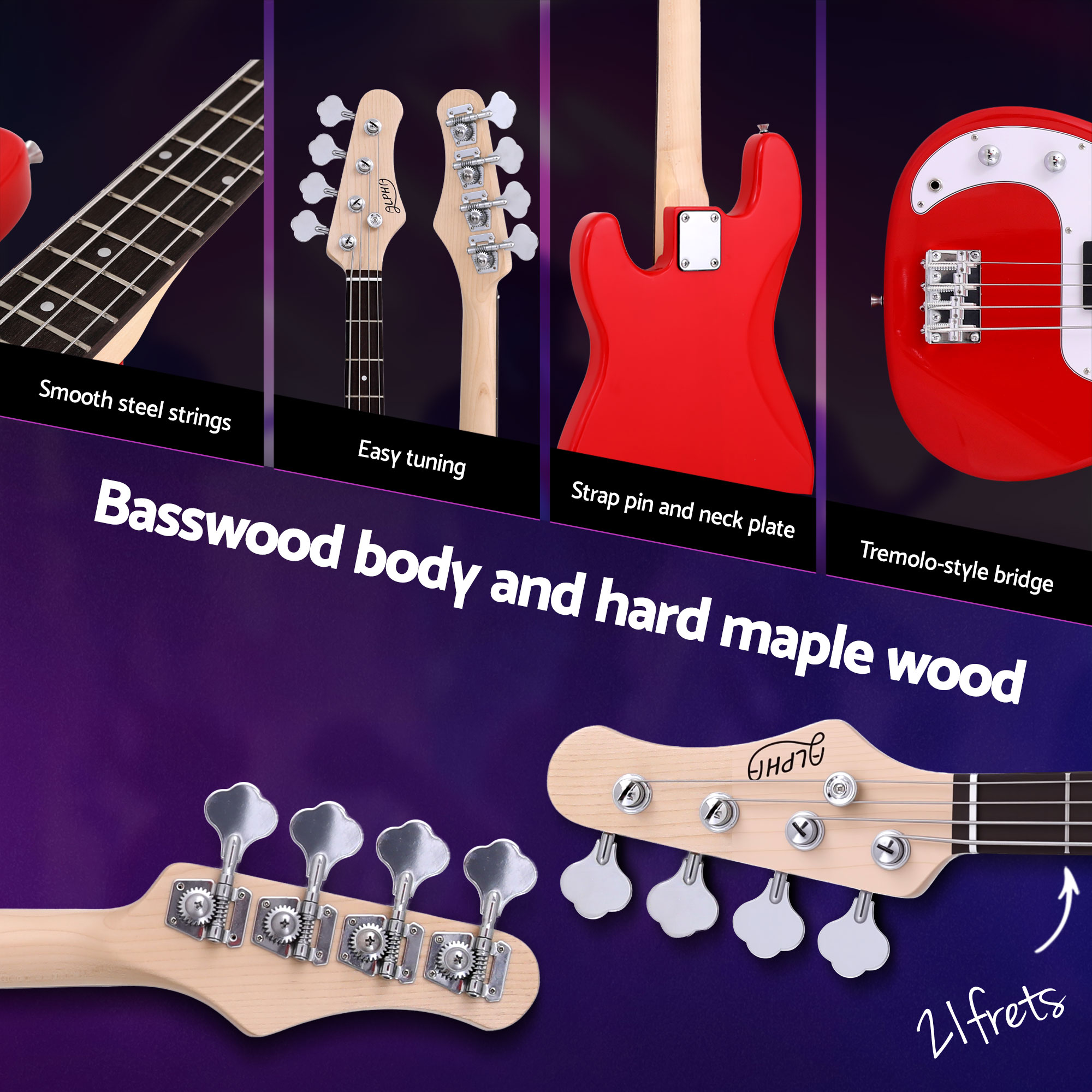 Alpha Electric Guitar Bass 47 Inch Set Kit 40W Bass Guitar Amplifier Guitar Stand Folding — image 5