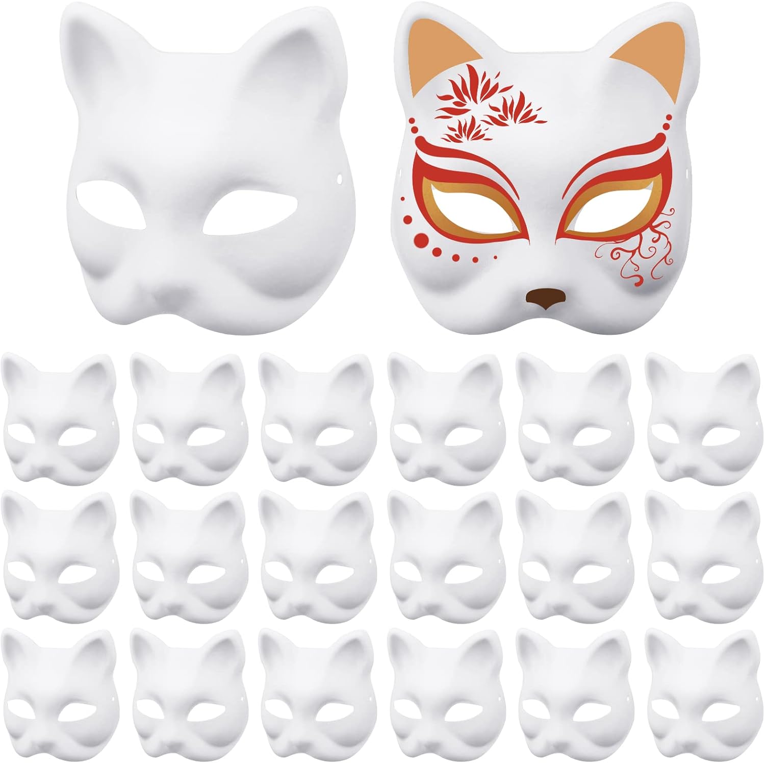 20 Pcs Cat Masks White Blank Therian Masks for Masquerade Halloween Cosplay Parties Costume Accessories