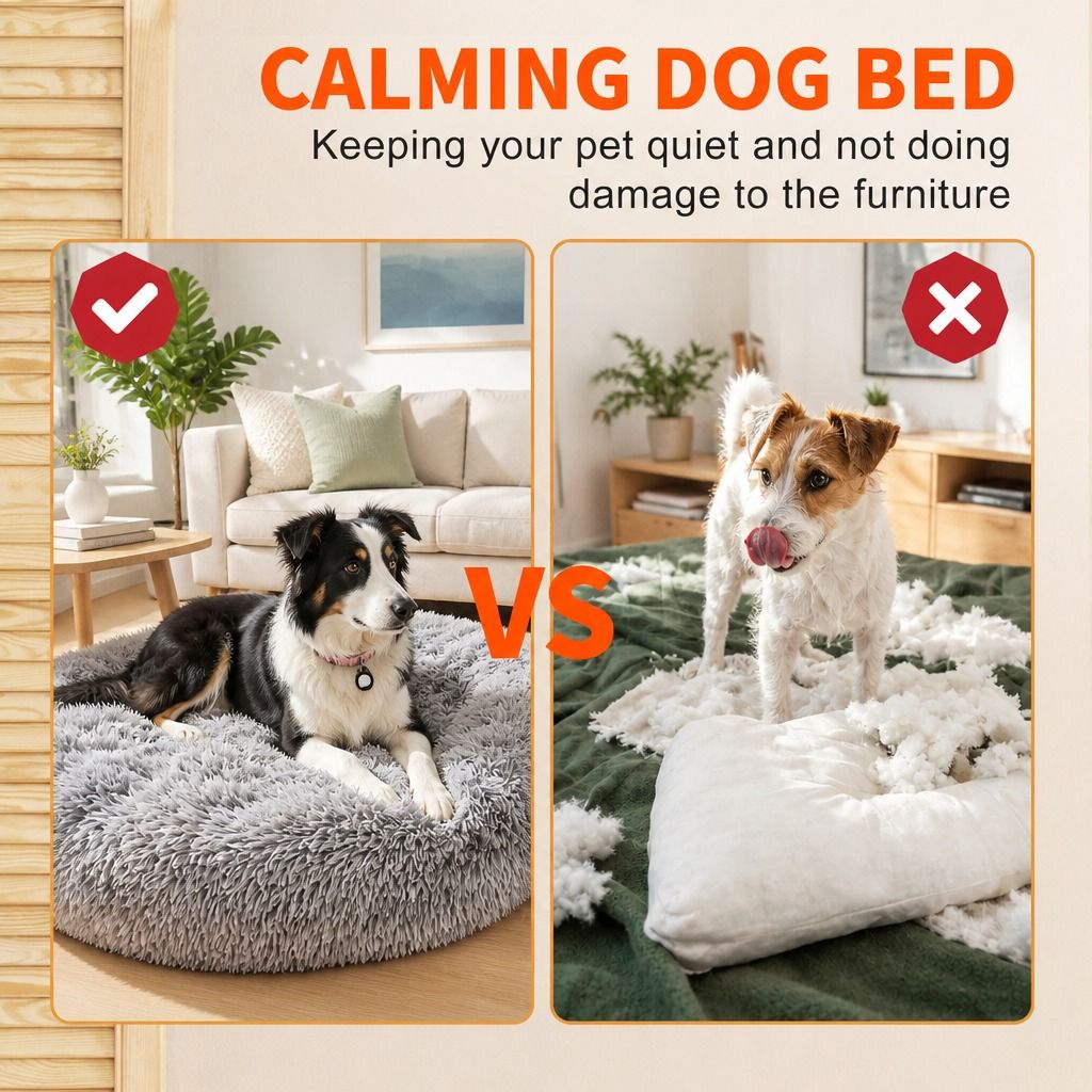 Dog Cat Pet Calming Bed Warm Soft Plush Round Nest Comfy Sleeping Washable Zip โ image 3