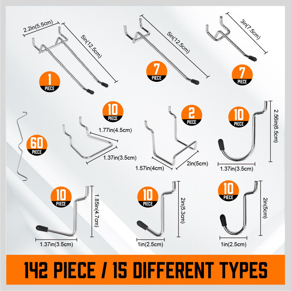 142Pc Pegboard Hooks Set Peg board Hanger Assortment Storage Trays Organizer Bin โ image 4