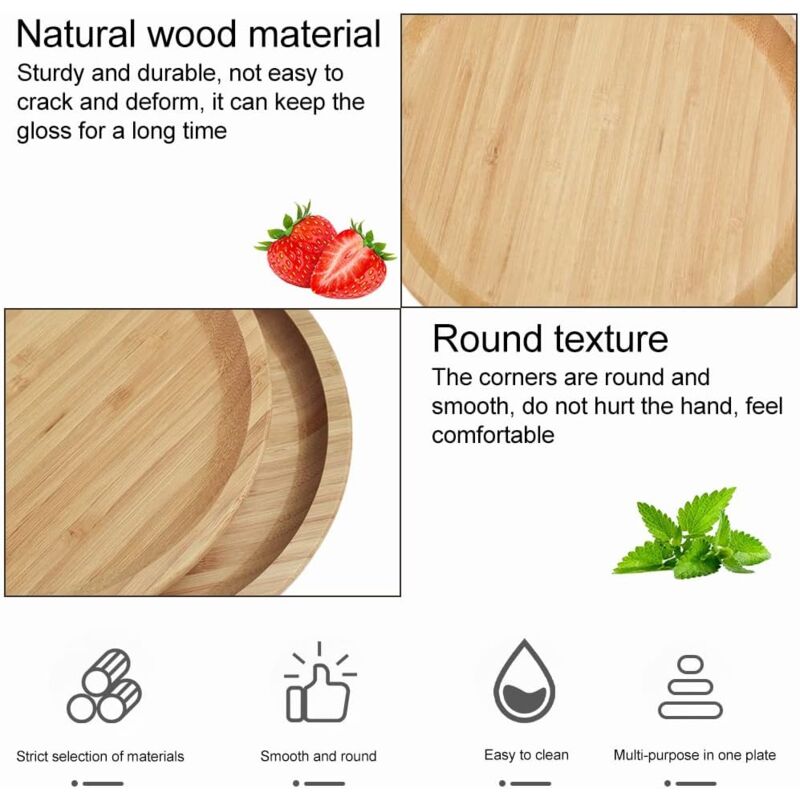 2 Piece Bamboo Saucers 20Cm ROund Bamboo Tray Bamboo Plant Saucer ROund Serving Tray Wooden Flower Pot Saucer For Cups — image 2